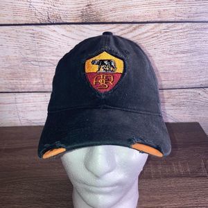 Mens A.S Roma Official Merch Hat Black& Orange Distressed